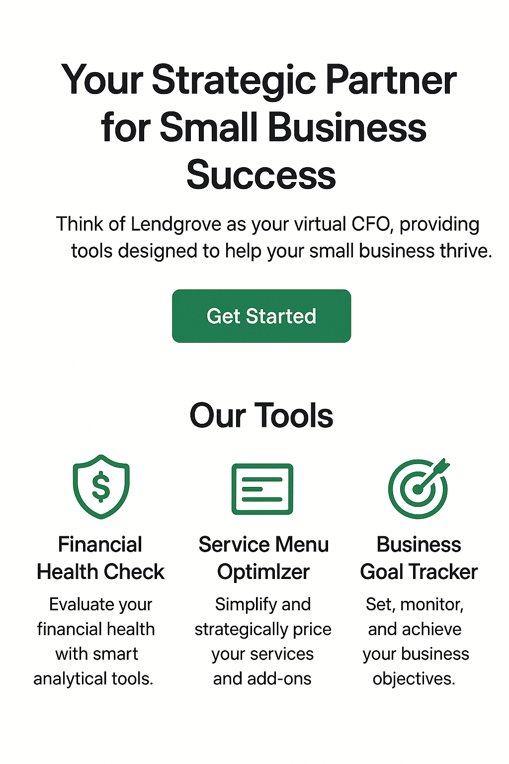LendGrove Dashboard Preview showing financial tools for small businesses